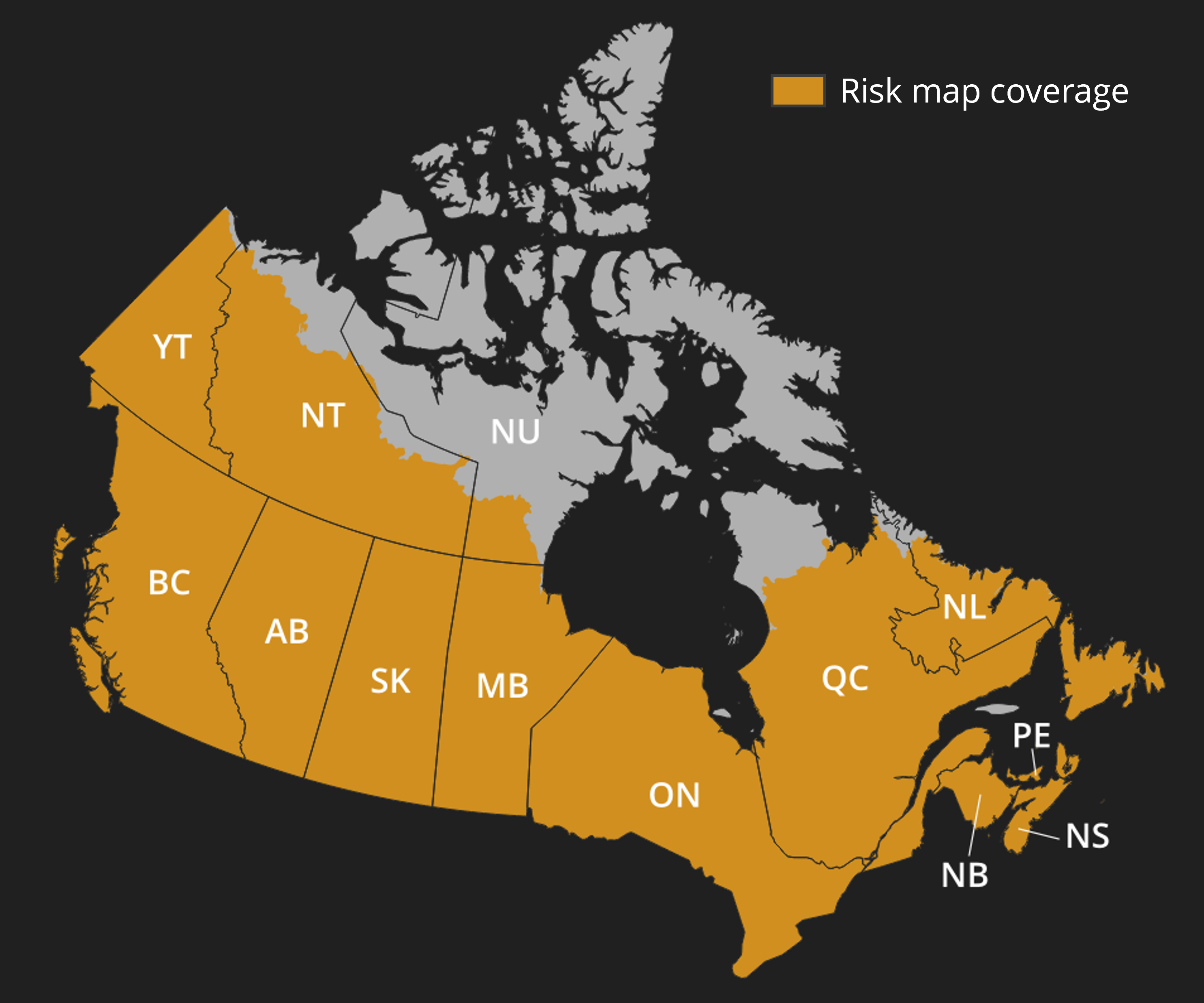 Fire Hazard coverage map — all of Canada except Nunavut and the northern tip of Quebec